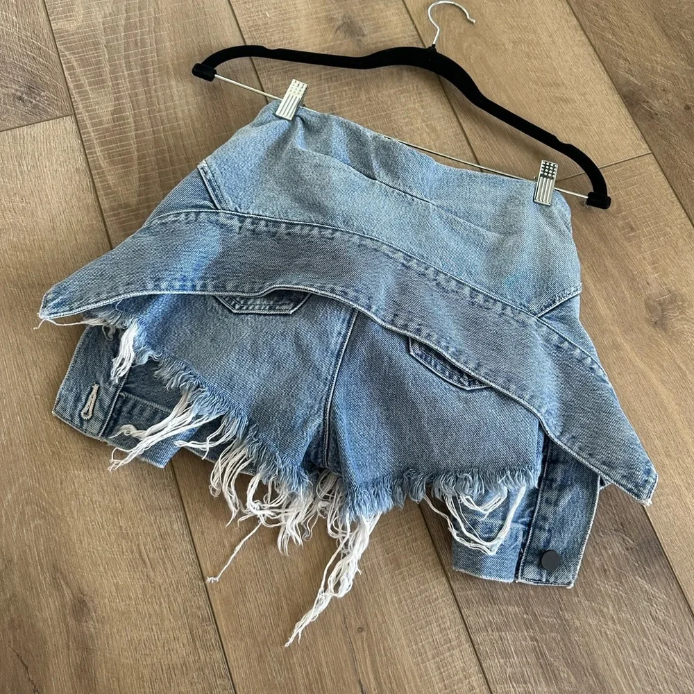 Alexander Wang Front Tie Waist Tie Blue Distressed Denim Shorts Size 25 - Picture 6 of 7